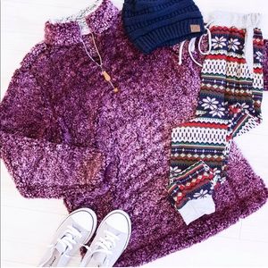 Pink Lily Boutique Deep Purple 1/4 Zip She…